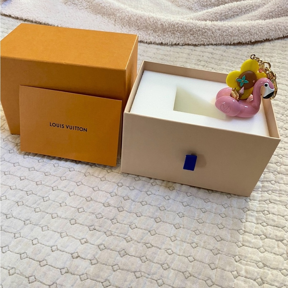 Louis Vuitton Pink Flamingo Key Holder with Gold and Blue Accents